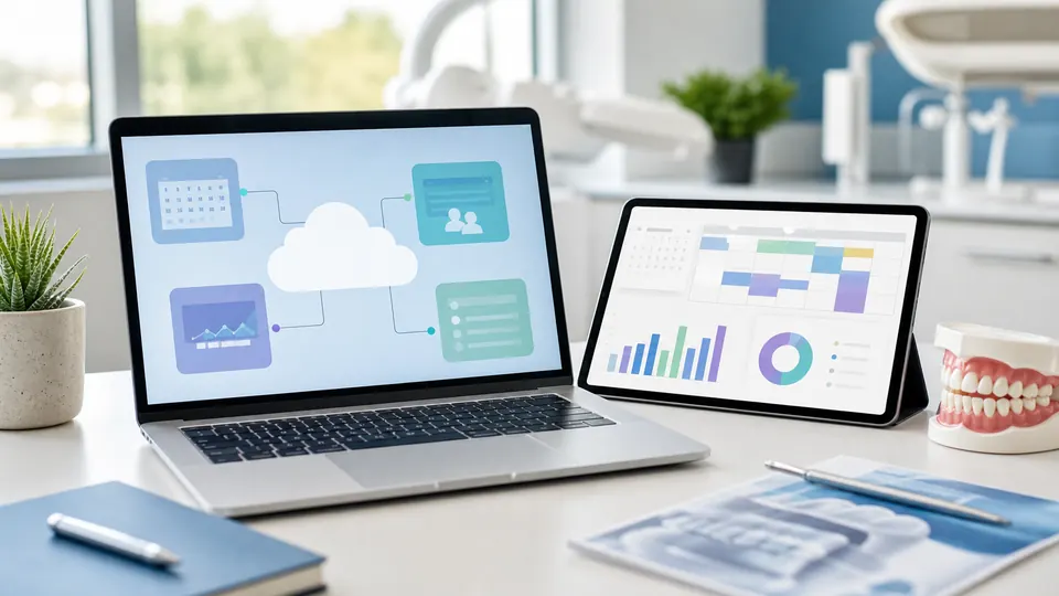 Generic cloud dental software workflow on laptop and tablet