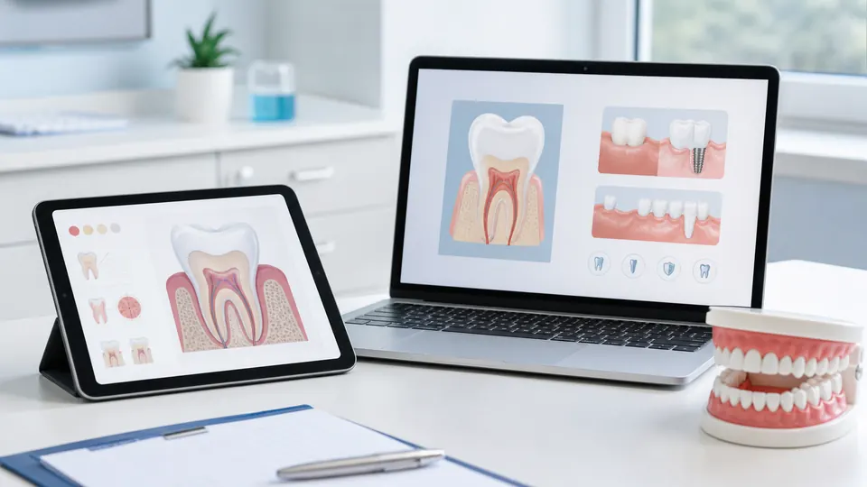 Generic dental patient education software displayed on laptop and tablet