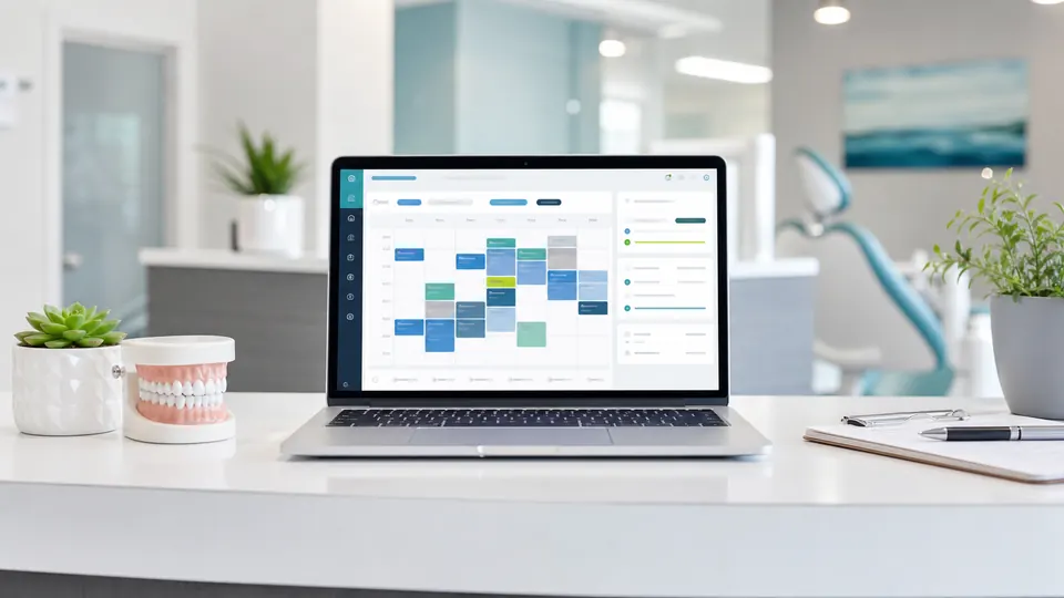 Generic dental practice software dashboard in a dental office
